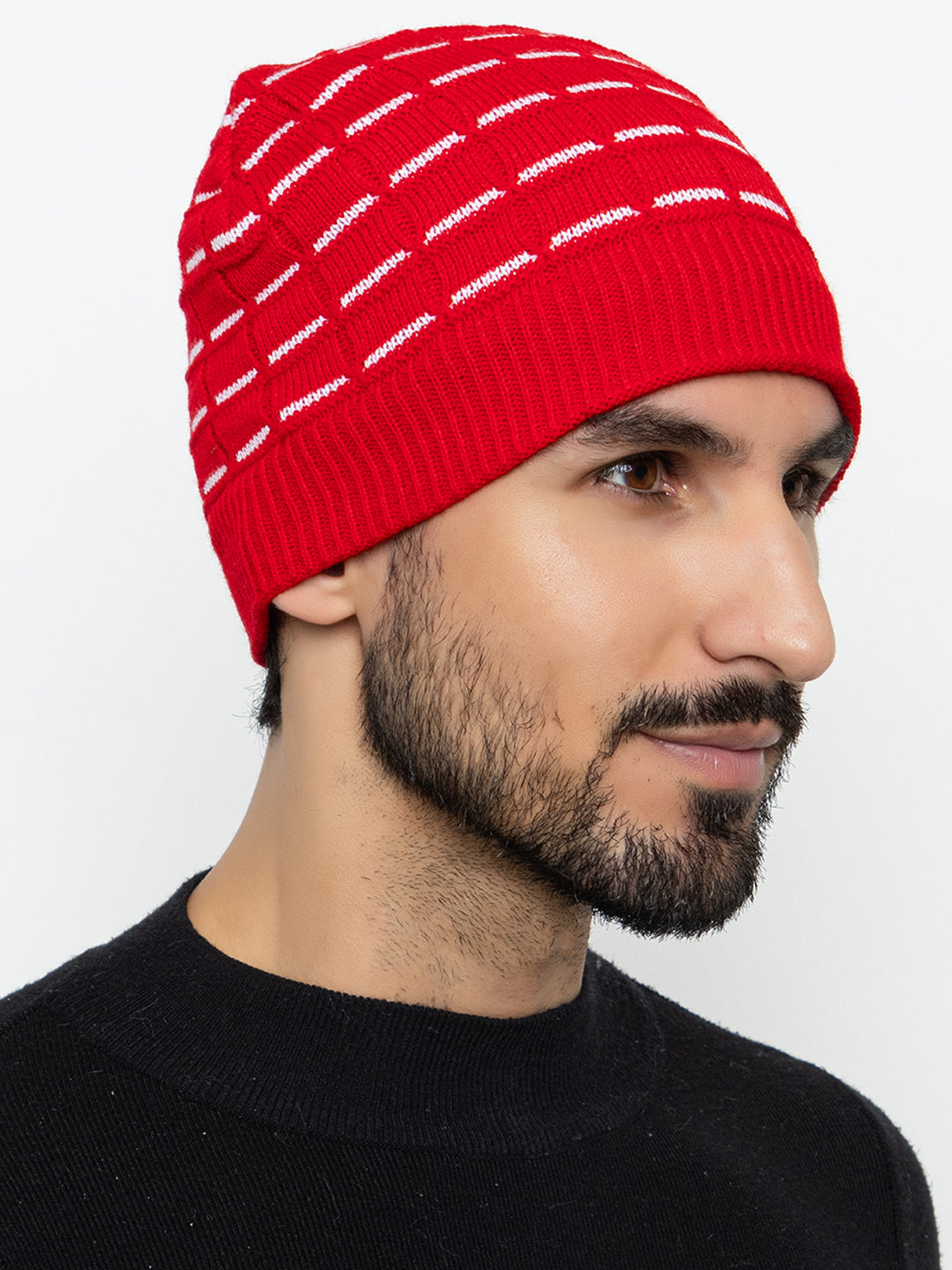 Amoldo unisex Soft and Warm Red Winter Woolen Skull Beanie cap with Fur Lining (Brick Design)