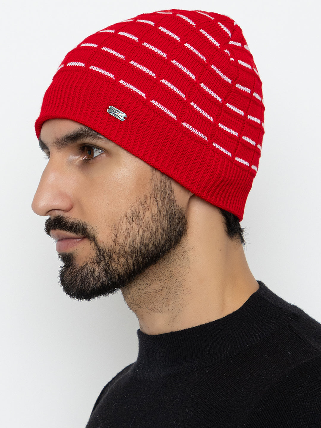 Amoldo unisex Soft and Warm Red Winter Woolen Skull Beanie cap with Fur Lining (Brick Design)