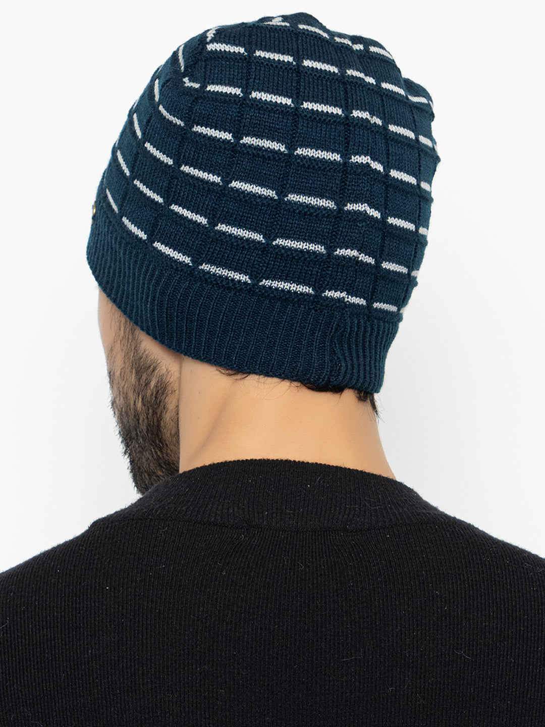 Amoldo unisex Soft and Warm Navy Blue Winter Woolen Skull Beanie cap with Fur Lining (Brick Design)