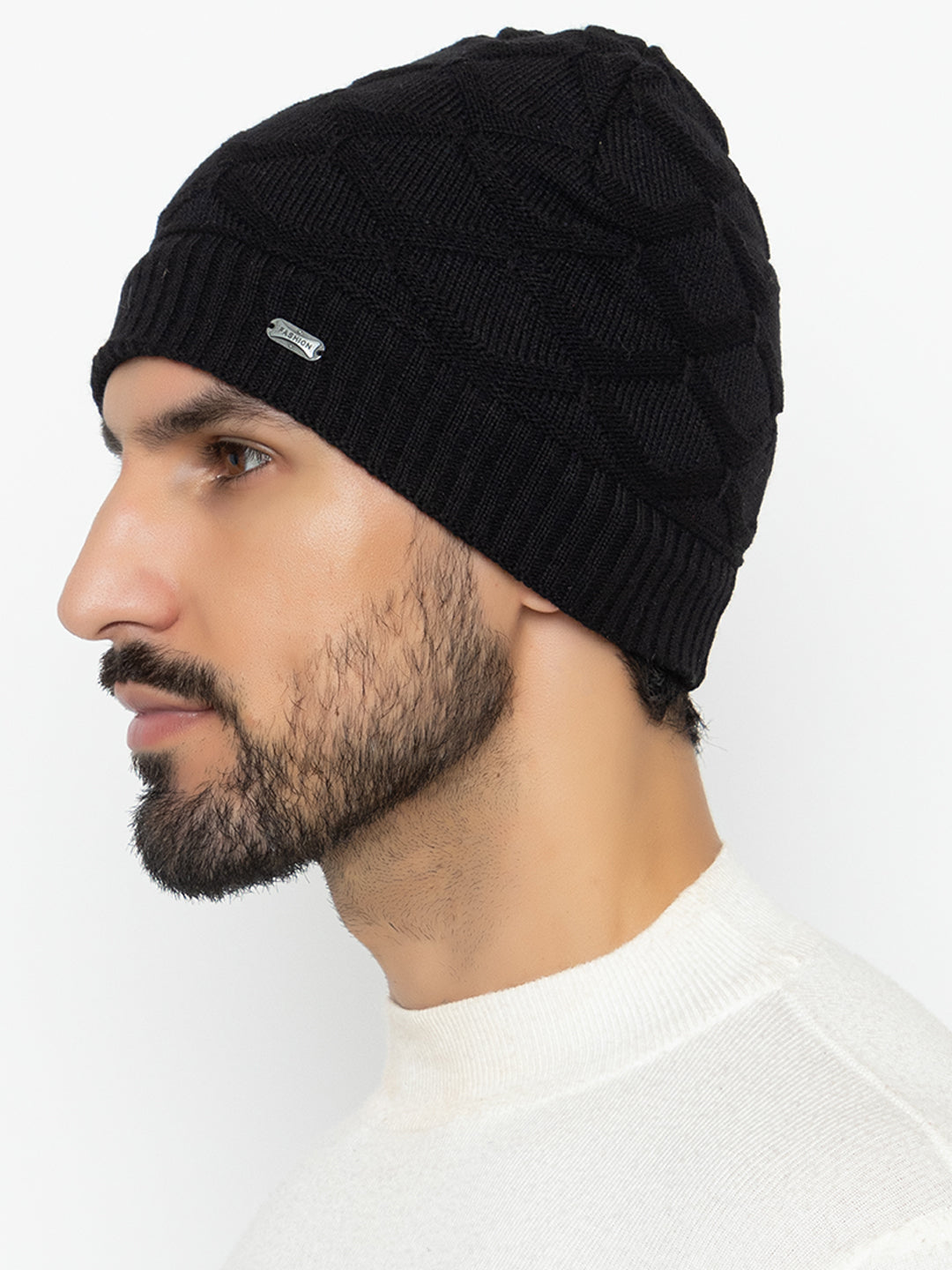 Amoldo unisex Soft and Warm Black Winter Woolen Skull Beanie cap with Fur Lining (Box Design)