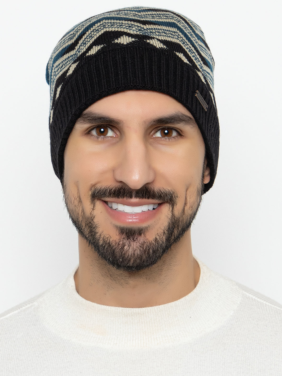 Unisex Winter Woolen Zig-zag Beanie cap- Black