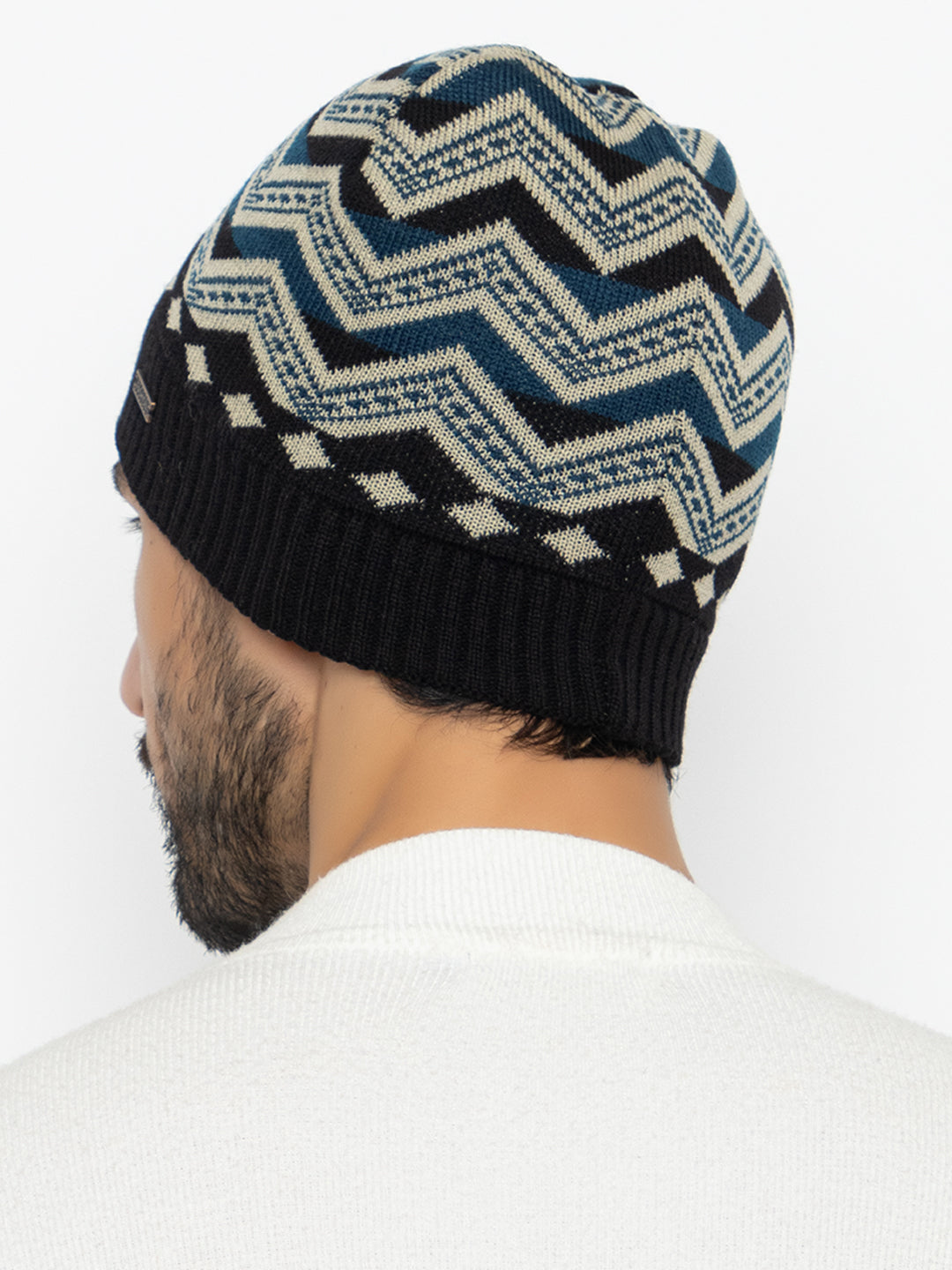 Unisex Winter Woolen Zig-zag Beanie cap- Black