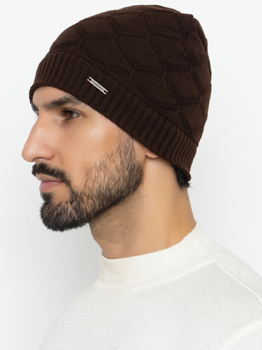 Amoldo unisex Soft and Warm Brown Winter Woolen Skull Beanie cap with Fur Lining (Box Design)