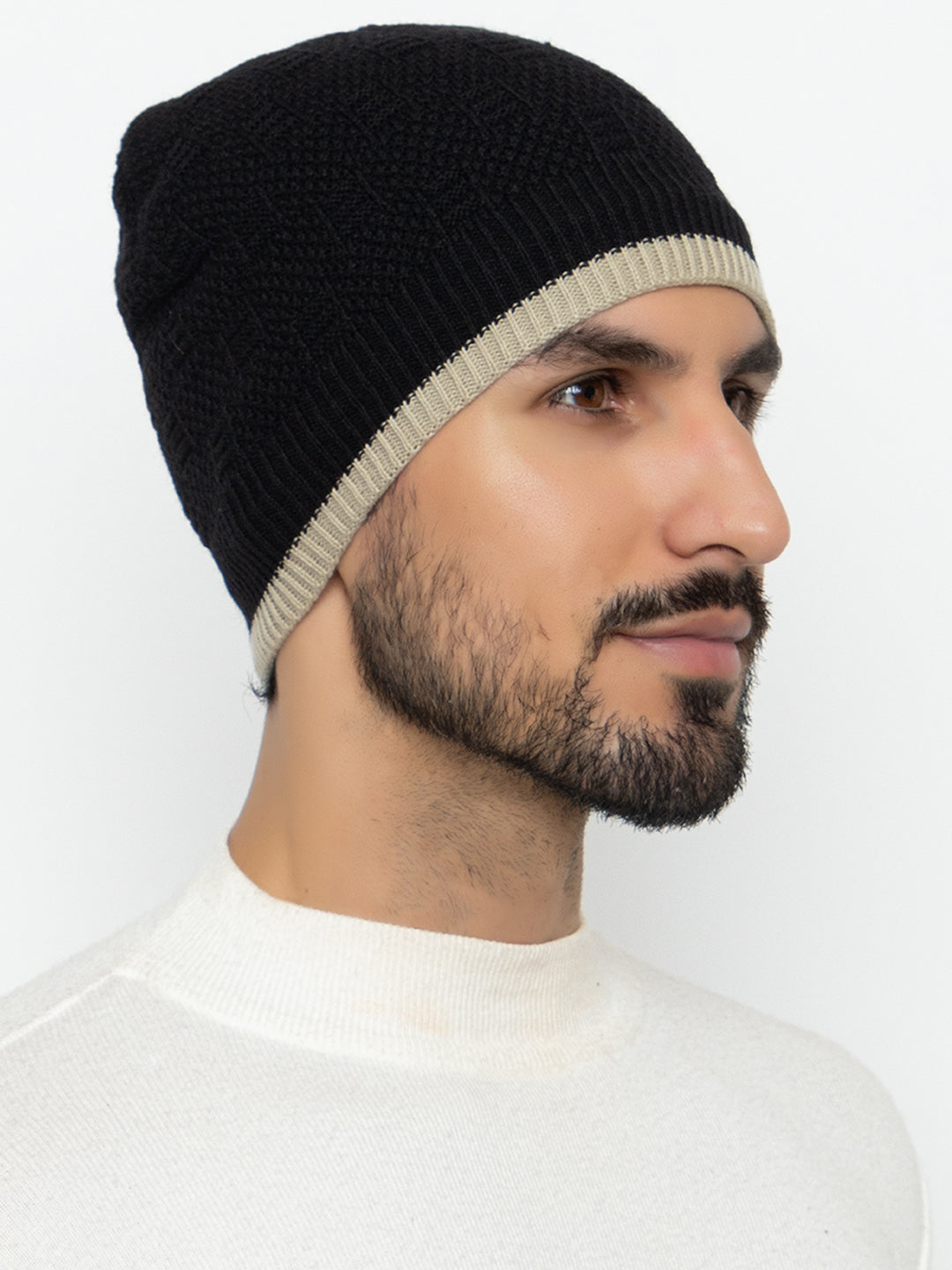 Unisex Woolen Fur Lining Beanie Cap- Black | Amoldo