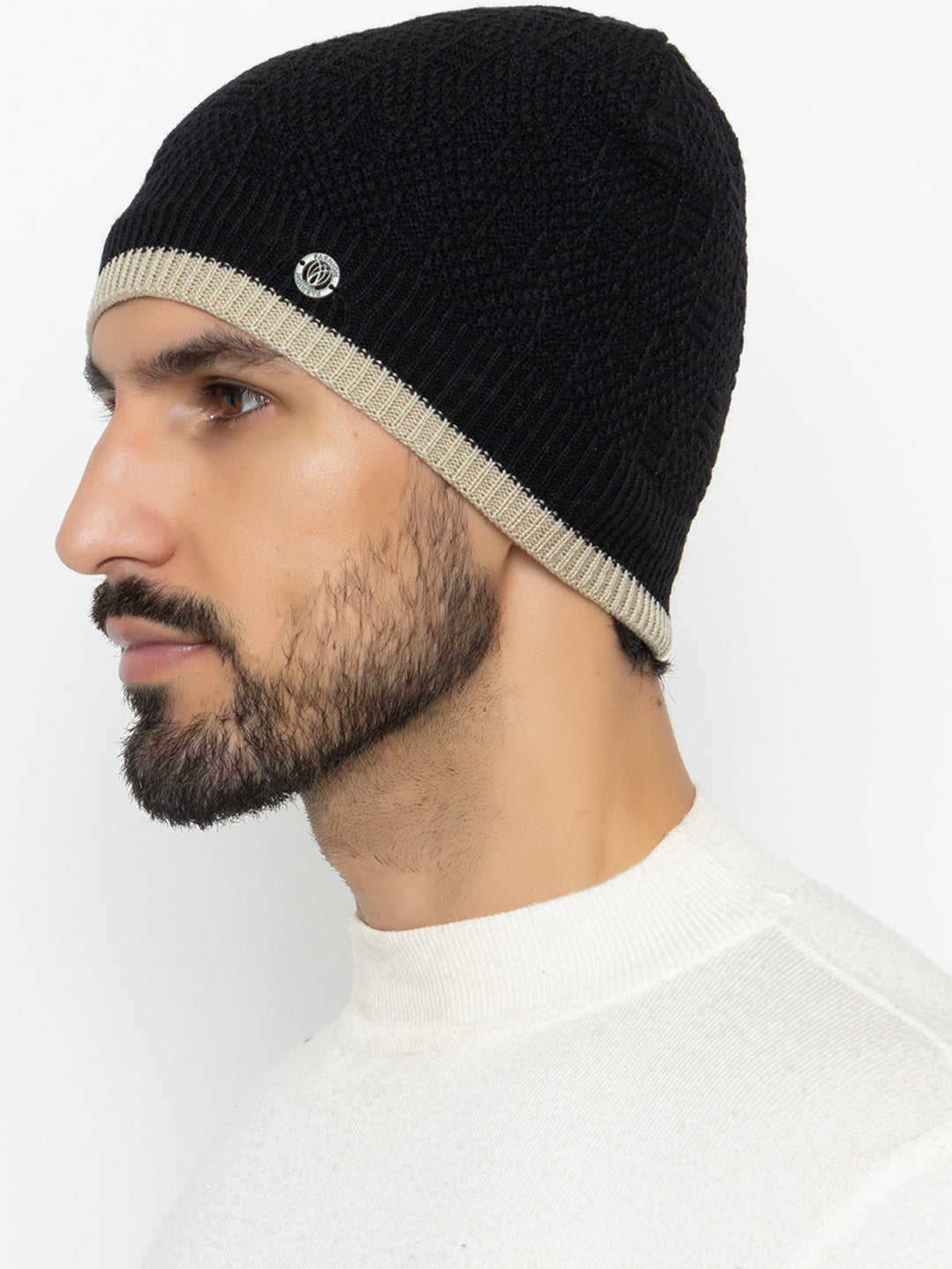 Unisex Woolen Fur Lining Beanie Cap- Black | Amoldo