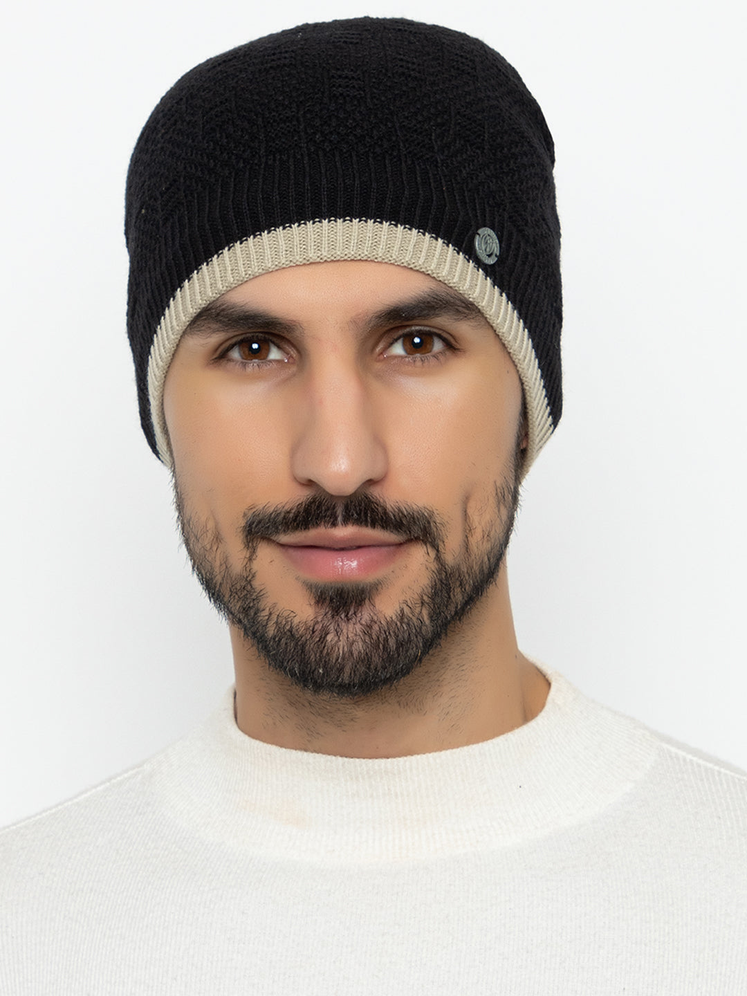 Unisex Woolen Fur Lining Beanie Cap- Black | Amoldo