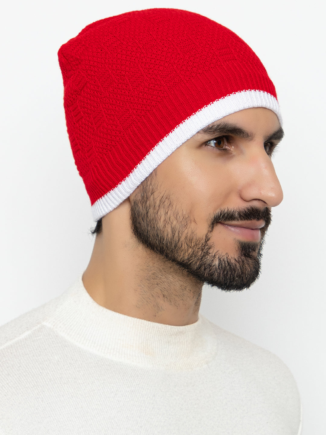 Unisex Woolen Fur Lining Beanie Cap- Red | Amoldo