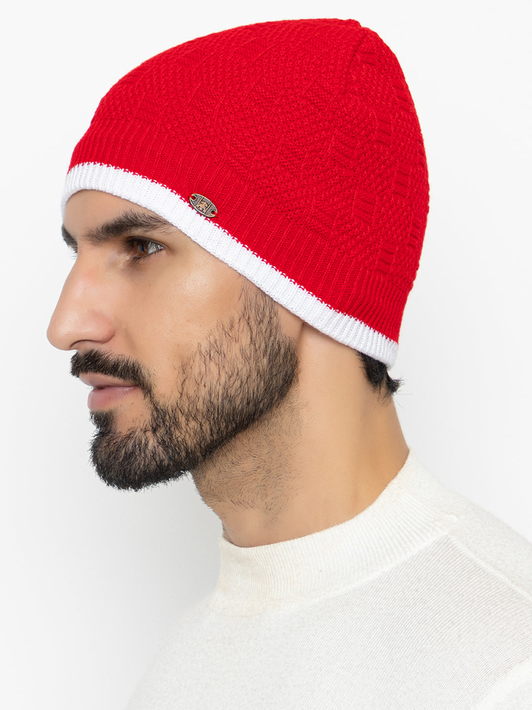 Unisex Woolen Fur Lining Beanie Cap- Red | Amoldo