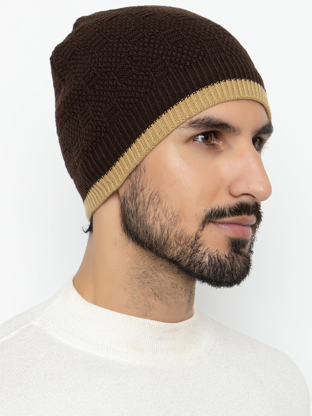 Unisex Woolen Fur Lining Beanie Cap- Brown | Amoldo