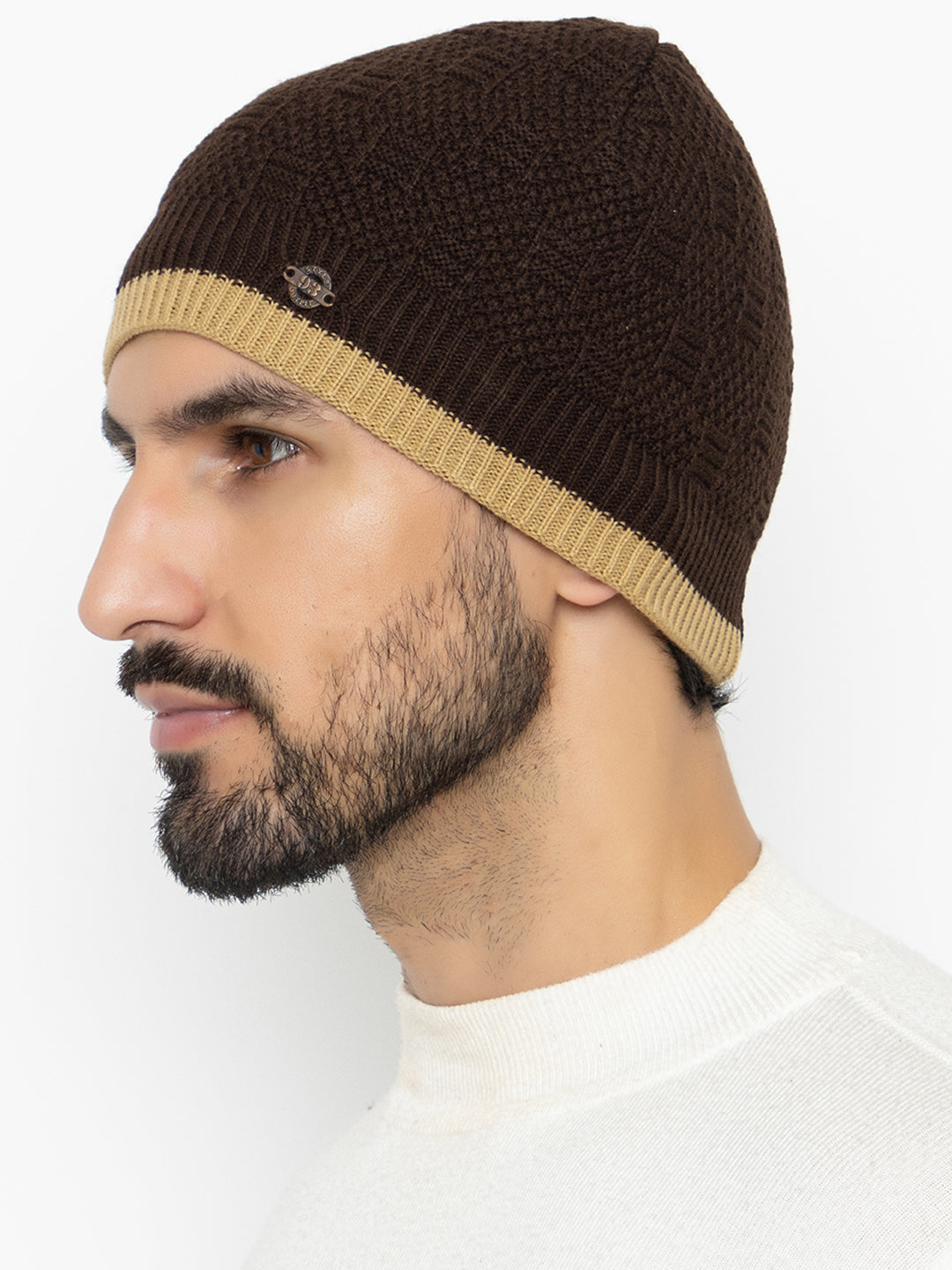 Unisex Woolen Fur Lining Beanie Cap- Brown | Amoldo