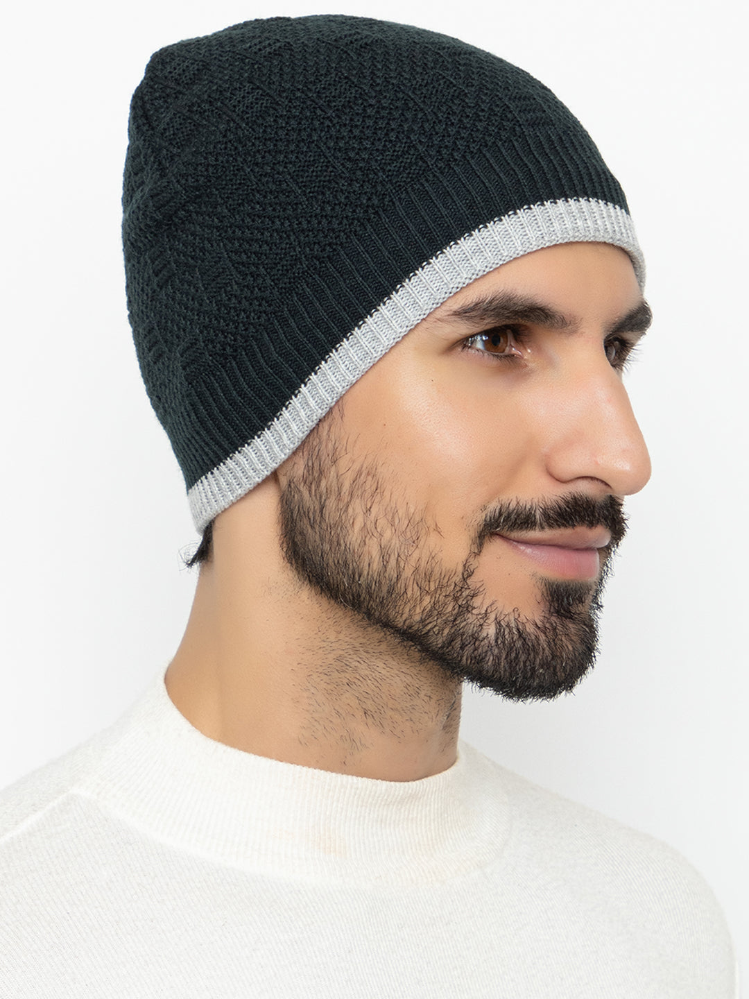 Unisex Woolen Fur Lining Beanie Cap- Navy | Amoldo