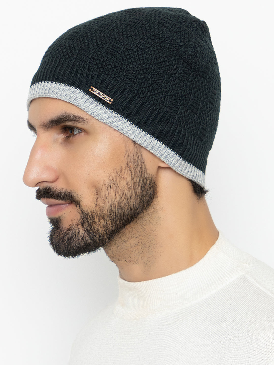 Unisex Woolen Fur Lining Beanie Cap- Navy | Amoldo