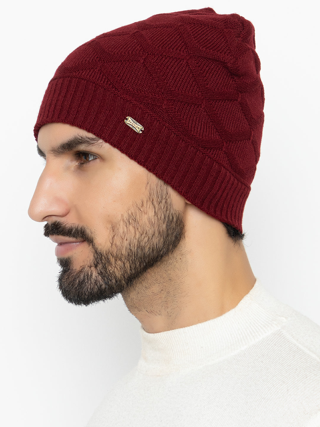 Amoldo unisex Soft and Warm Maroon Winter Woolen Skull Beanie cap with Fur Lining (Box Design)