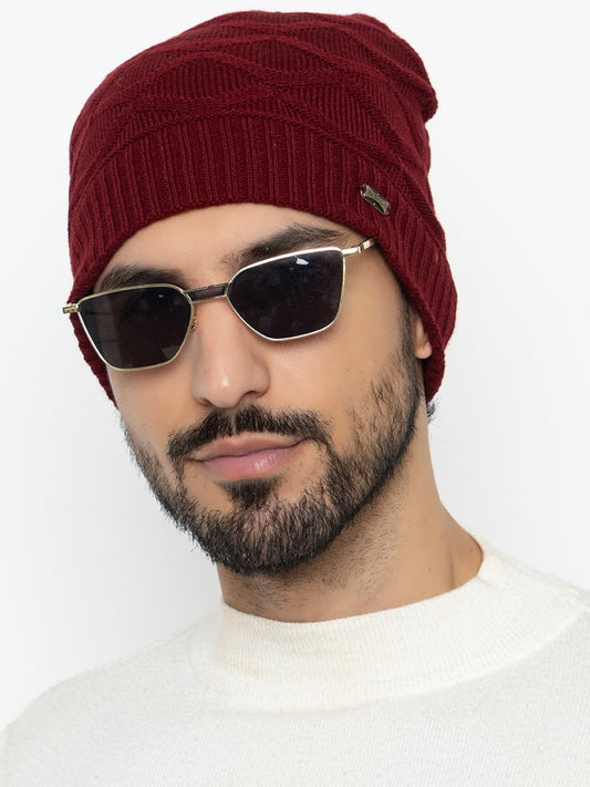 Amoldo unisex Soft and Warm Maroon Winter Woolen Skull Beanie cap with Fur Lining (Box Design)