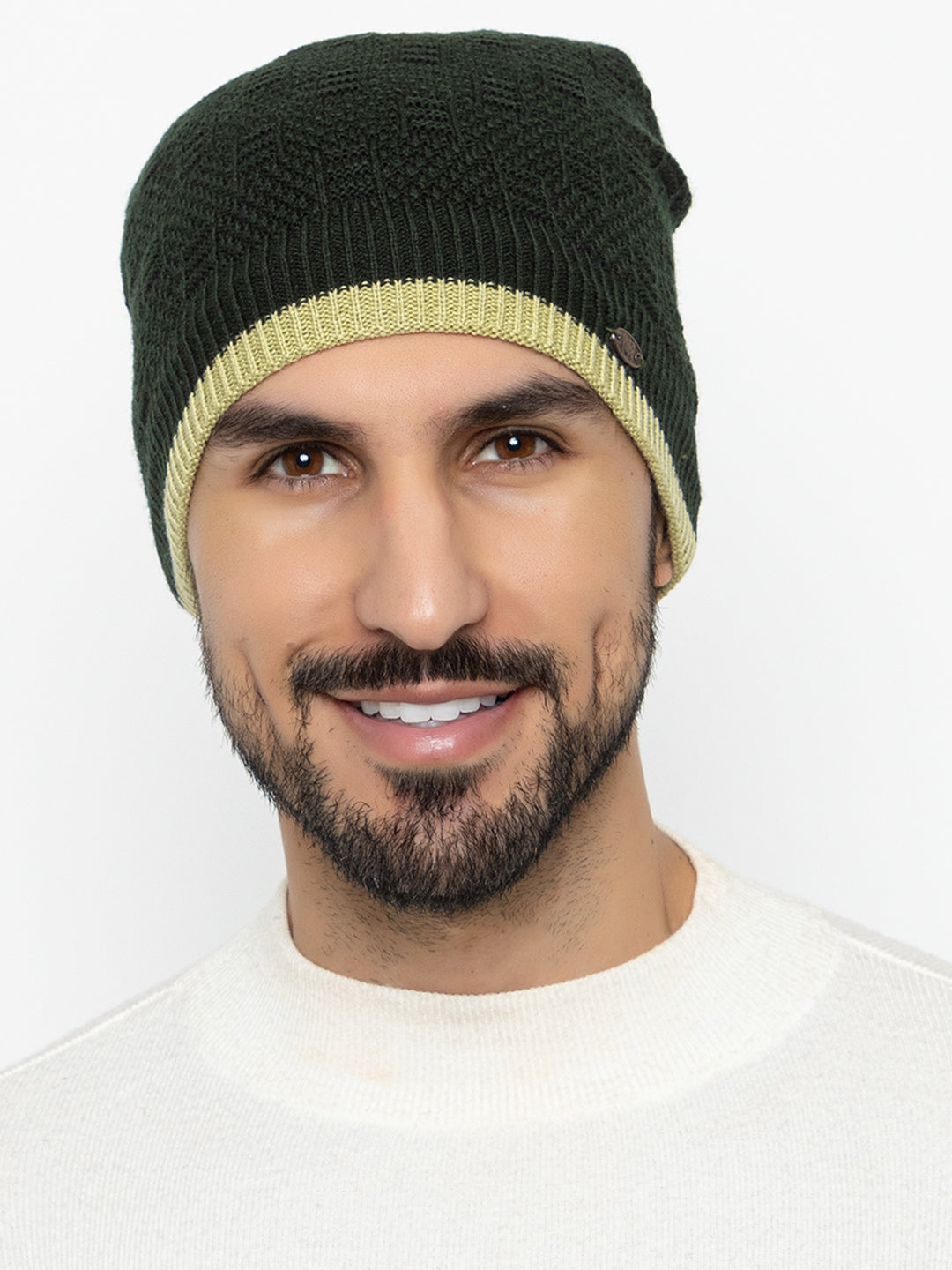 Unisex Woolen Fur Lining Beanie Cap- Olive | Amoldo