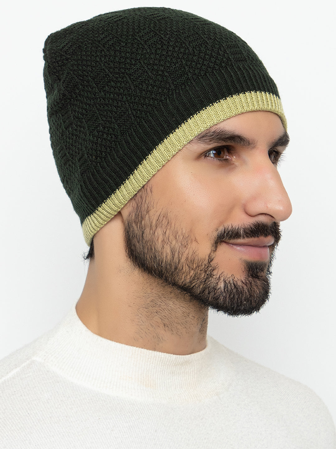 Unisex Woolen Fur Lining Beanie Cap- Olive | Amoldo