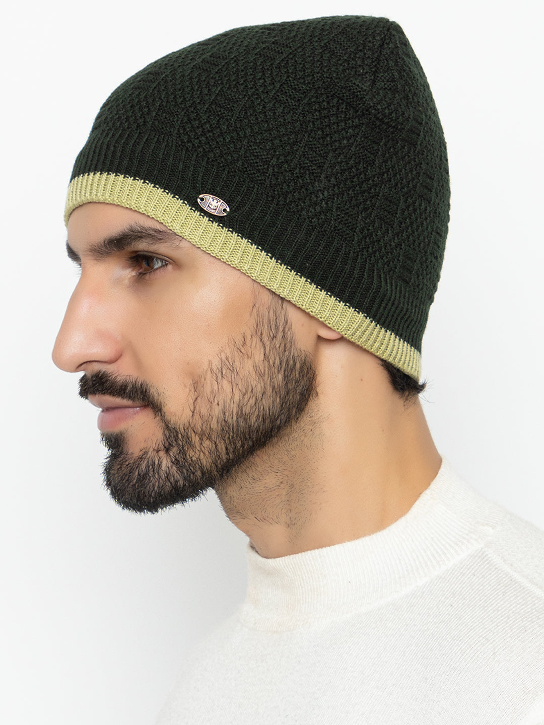 Unisex Woolen Fur Lining Beanie Cap- Olive | Amoldo