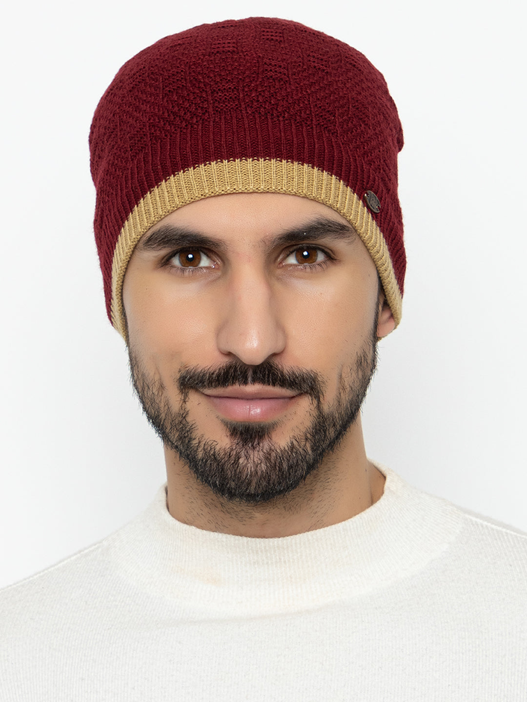 Unisex Woolen Fur Lining Beanie Cap- Maroon | Amoldo