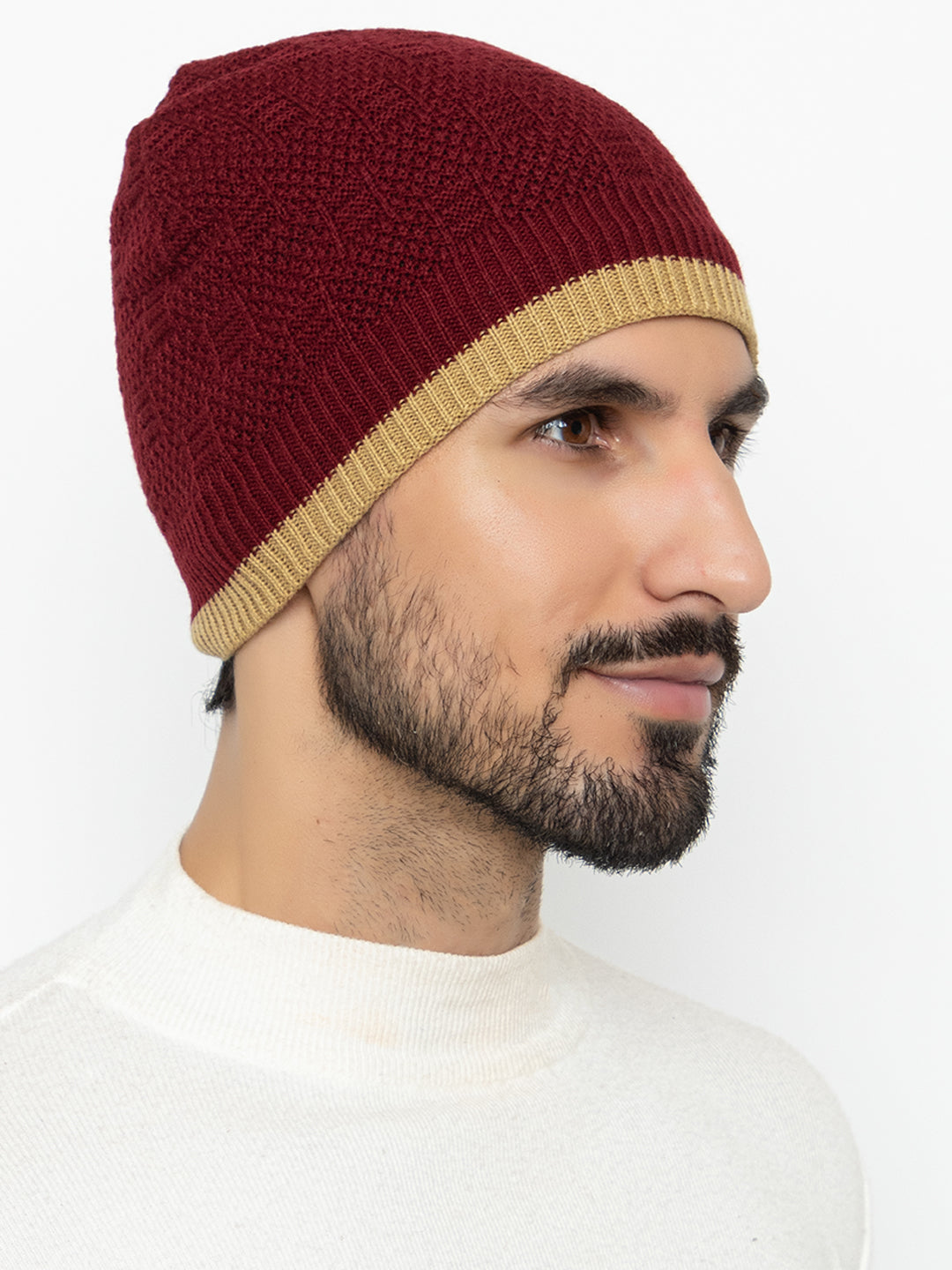 Unisex Woolen Fur Lining Beanie Cap- Maroon | Amoldo