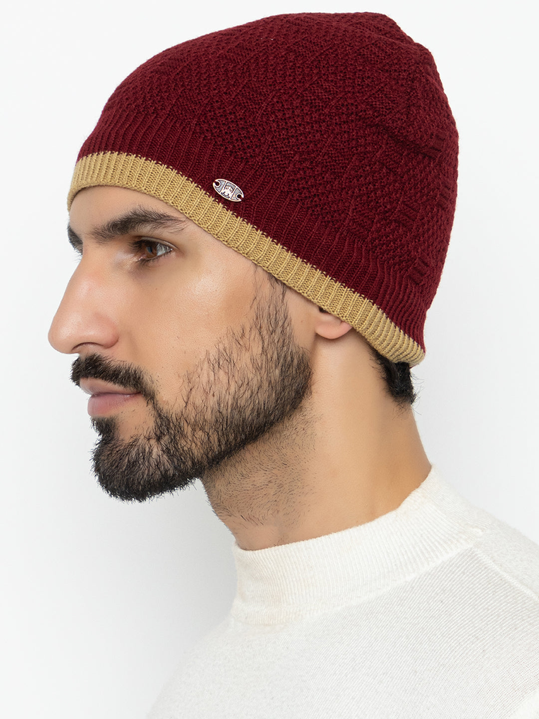 Unisex Woolen Fur Lining Beanie Cap- Maroon | Amoldo