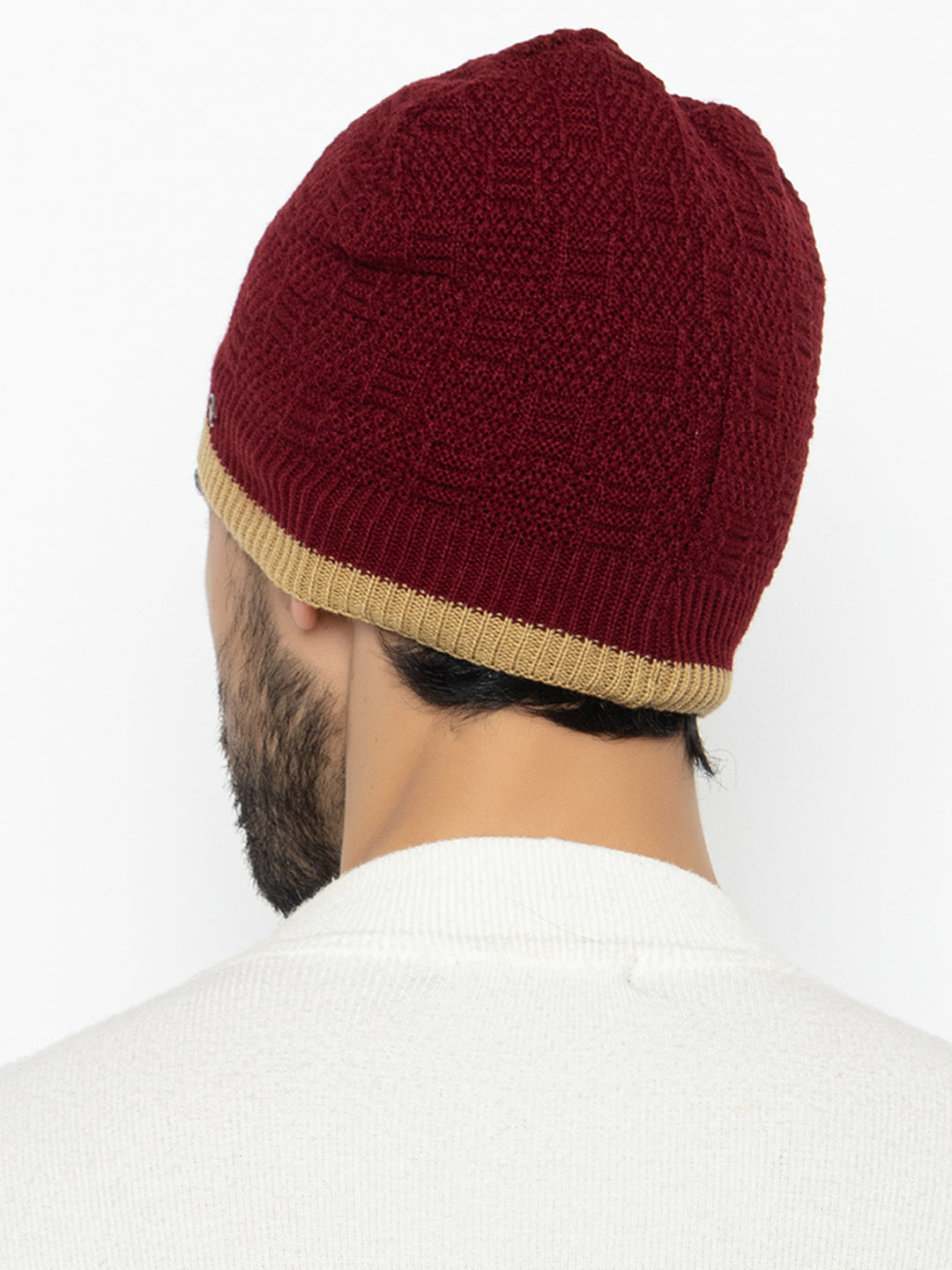 Unisex Woolen Fur Lining Beanie Cap- Maroon | Amoldo