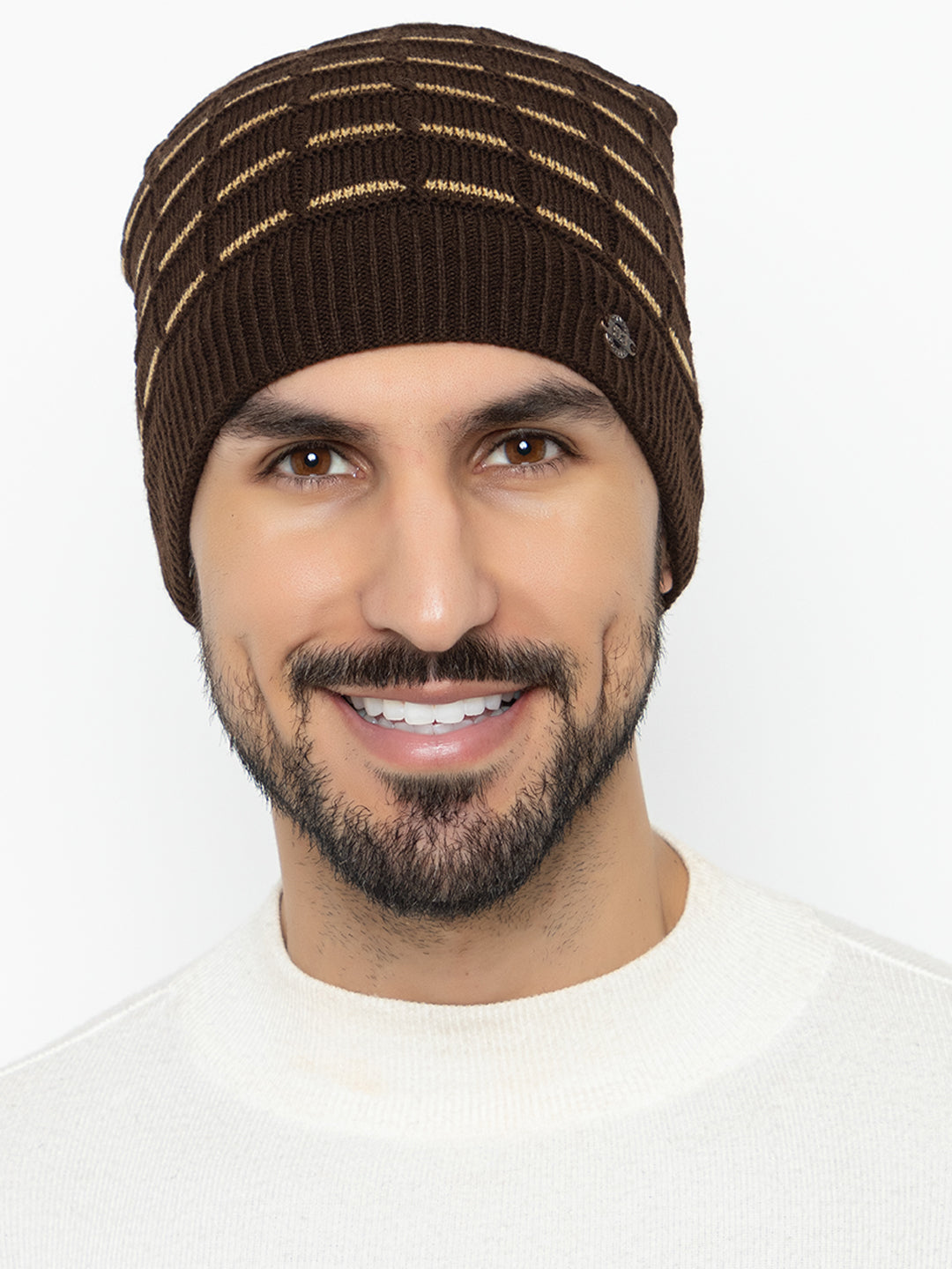 Amoldo unisex Soft and Warm Brown Winter Woolen Skull Beanie cap with Fur Lining (Brick Design)