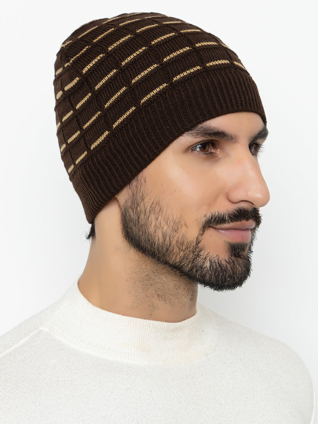 Amoldo unisex Soft and Warm Brown Winter Woolen Skull Beanie cap with Fur Lining (Brick Design)