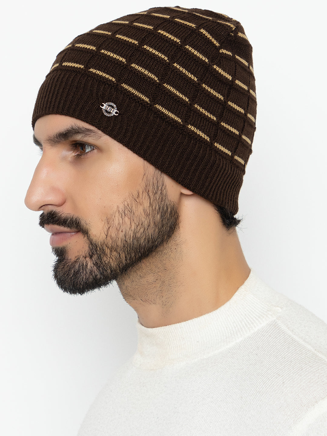 Amoldo unisex Soft and Warm Brown Winter Woolen Skull Beanie cap with Fur Lining (Brick Design)