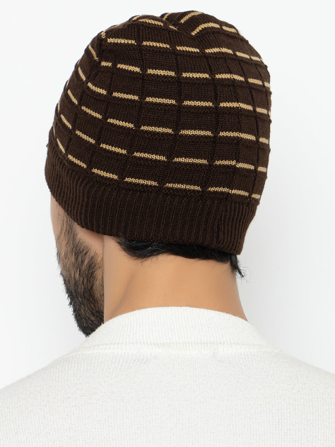 Amoldo unisex Soft and Warm Brown Winter Woolen Skull Beanie cap with Fur Lining (Brick Design)