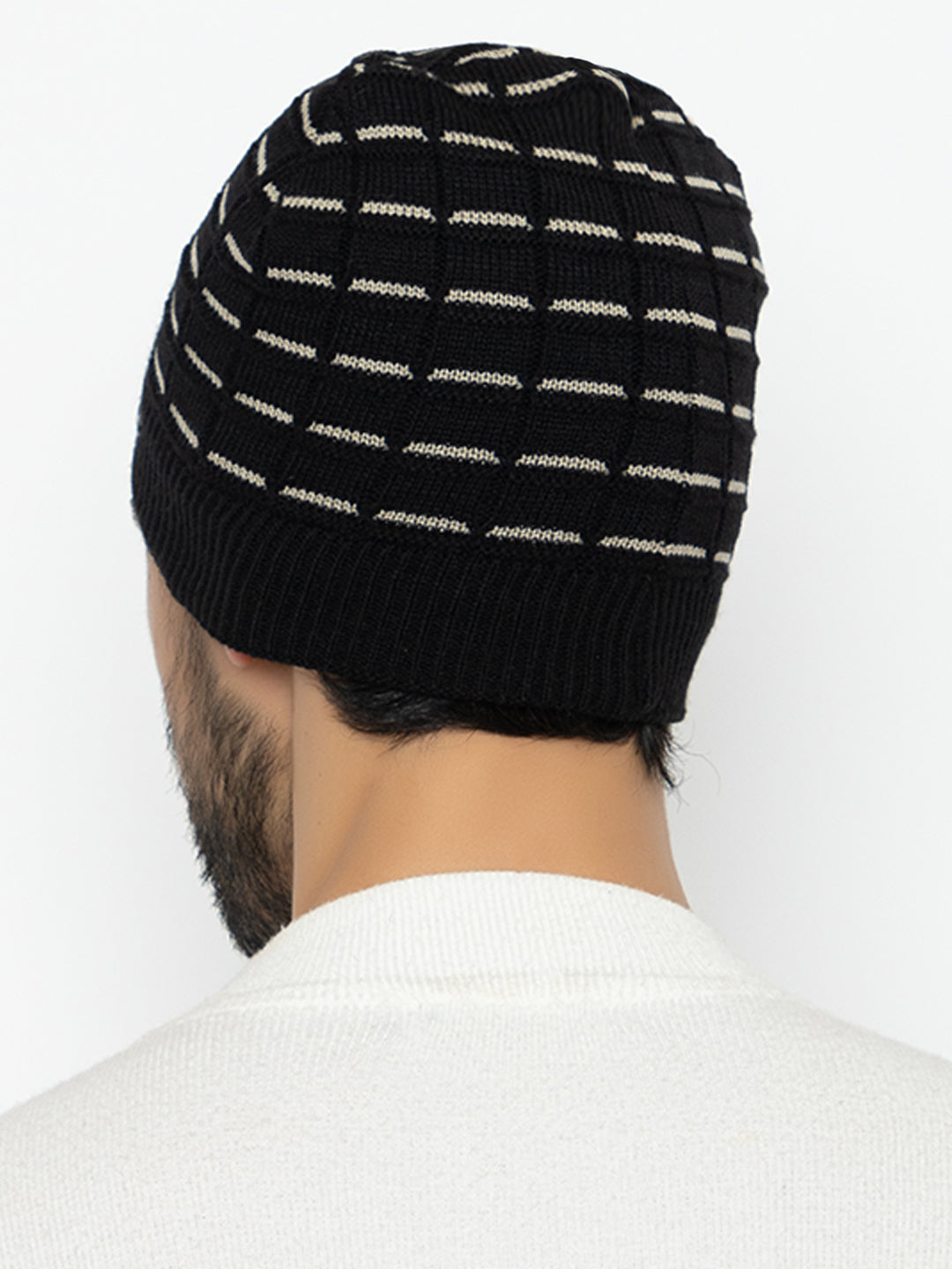 Amoldo unisex Soft and Warm Black Winter Woolen Skull Beanie cap with Fur Lining (Brick Design)