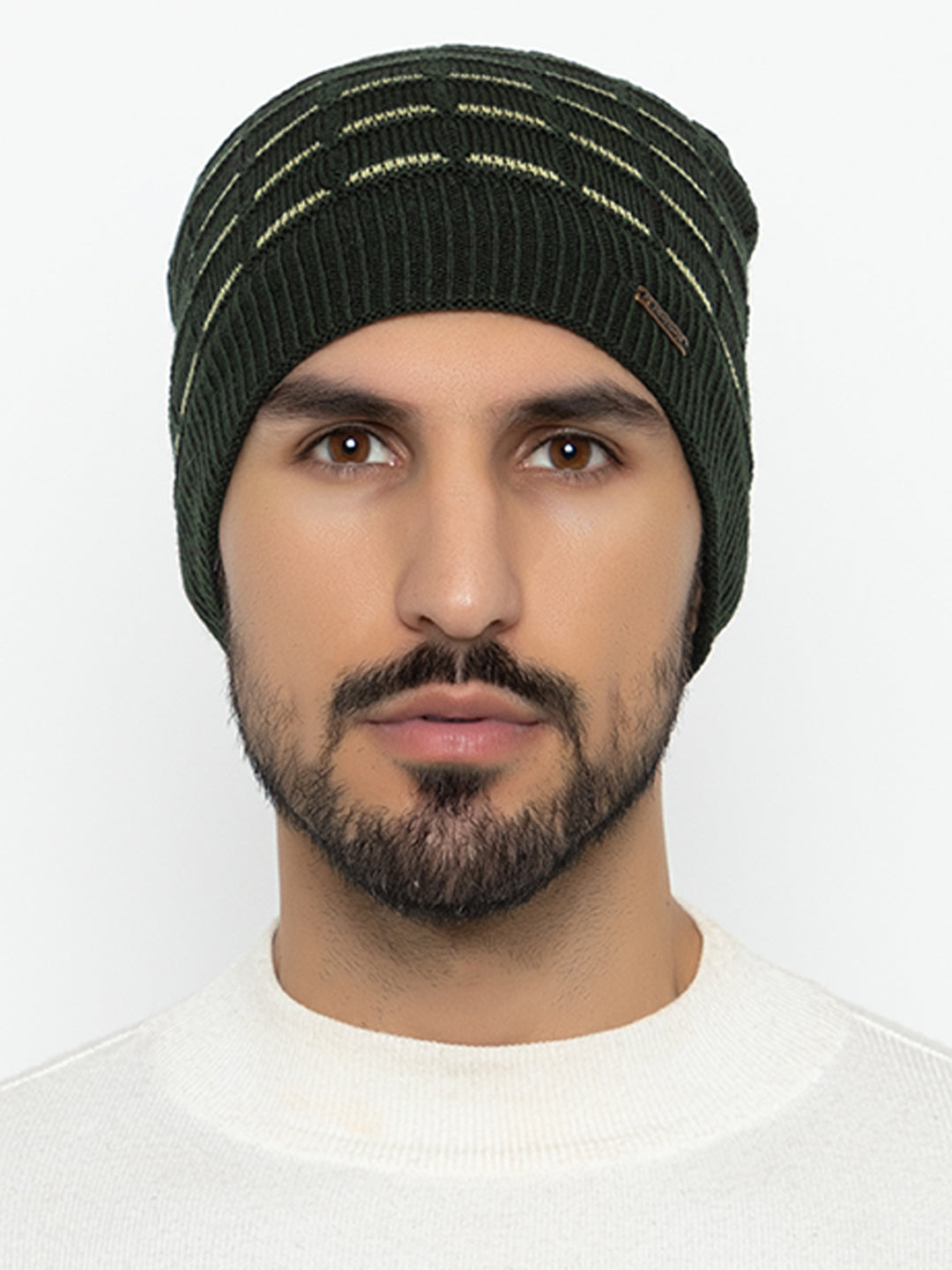 Amoldo unisex Soft and Warm Olive Winter Woolen Skull Beanie cap with Fur Lining (Brick Design)