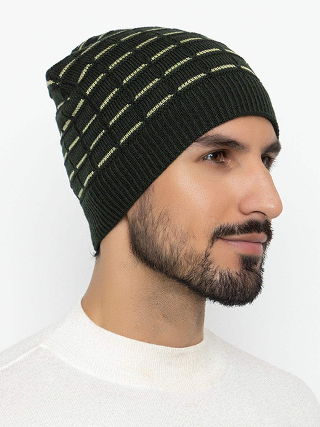 Amoldo unisex Soft and Warm Olive Winter Woolen Skull Beanie cap with Fur Lining (Brick Design)