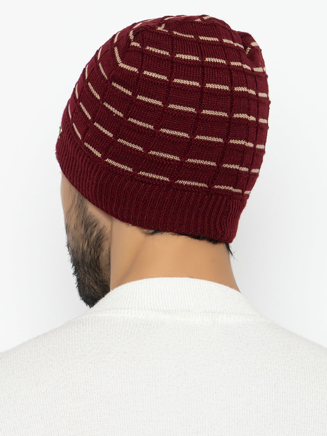 Amoldo unisex Soft and Warm Maroon Winter Woolen Skull Beanie cap with Fur Lining (Brick Design)