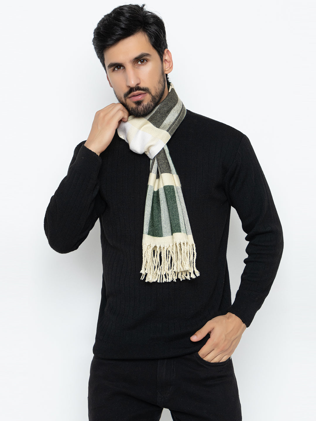 Woolen Boxed Muffler- Olive | Amoldo