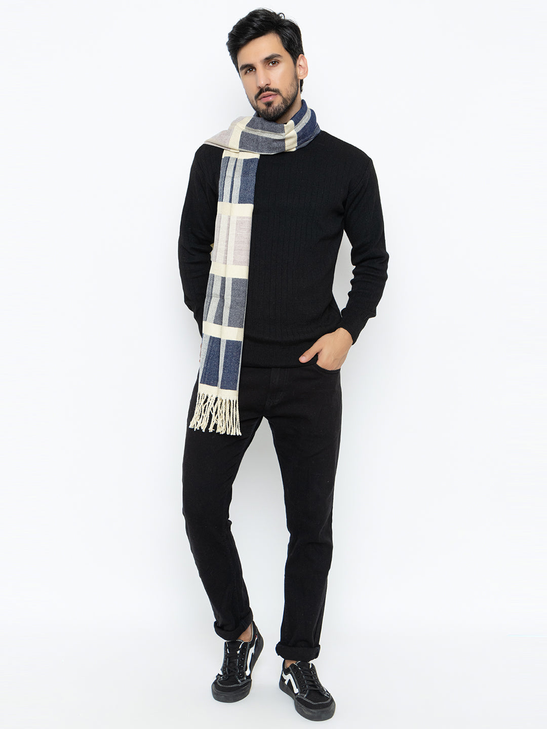 Woolen Boxed Muffler- Navy | Amoldo