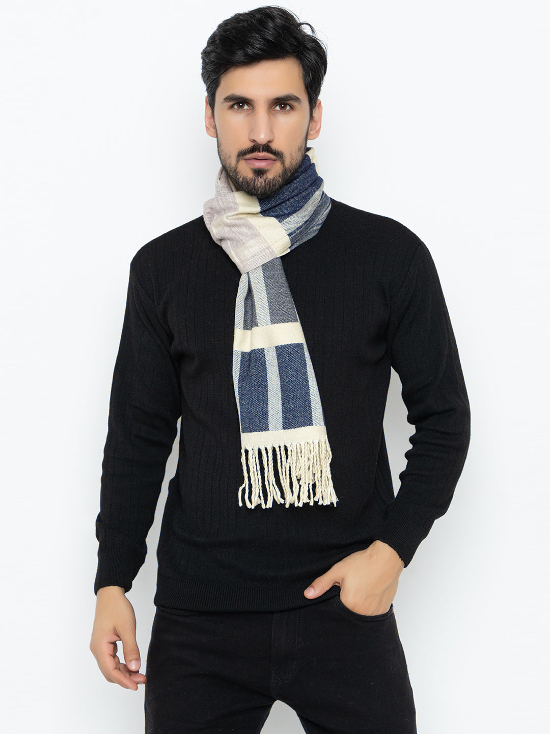 Woolen Boxed Muffler- Navy | Amoldo