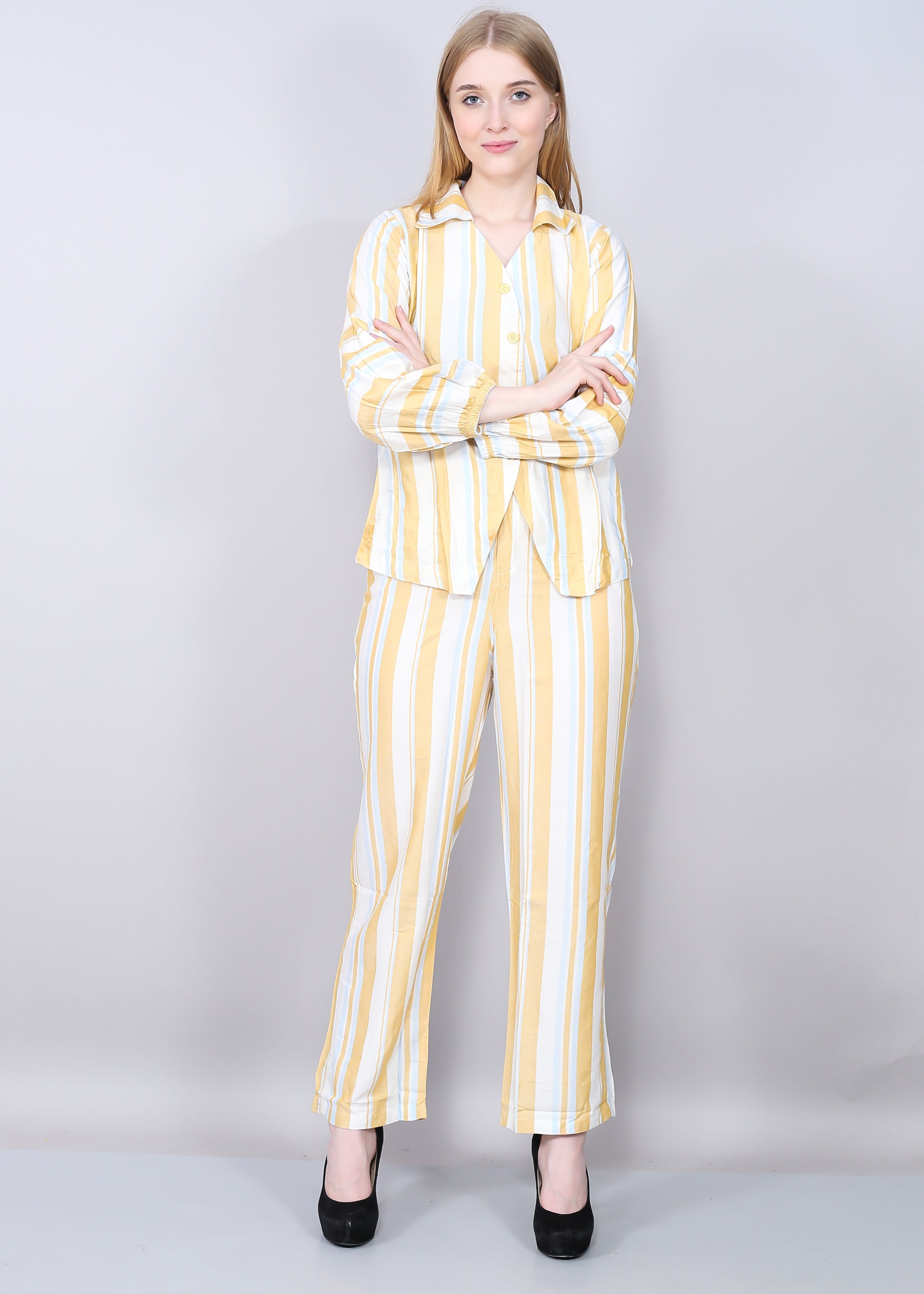 Summer Stripes Women's Co-ord Set in Lemon