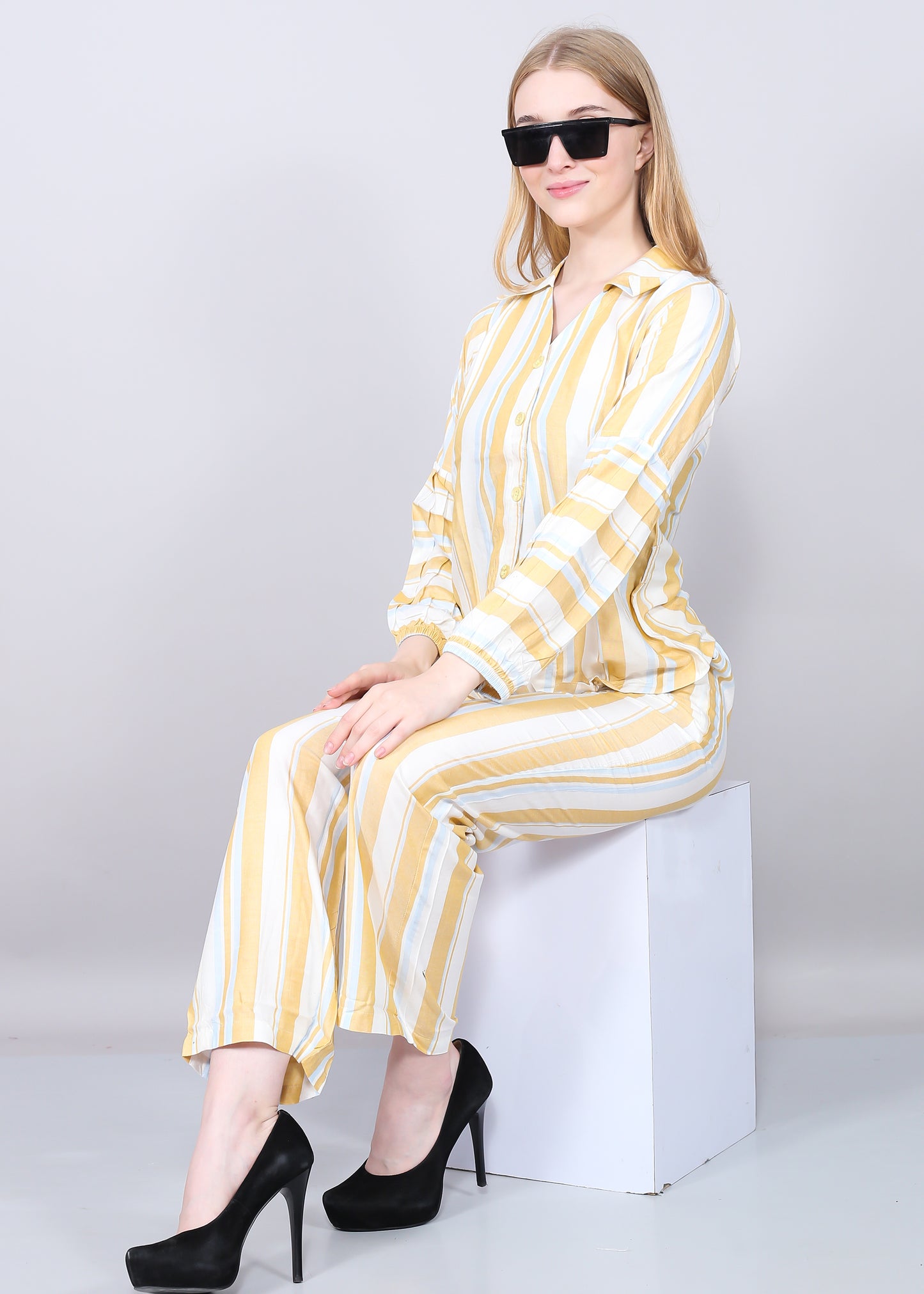 Summer Stripes Women's Co-ord Set in Lemon