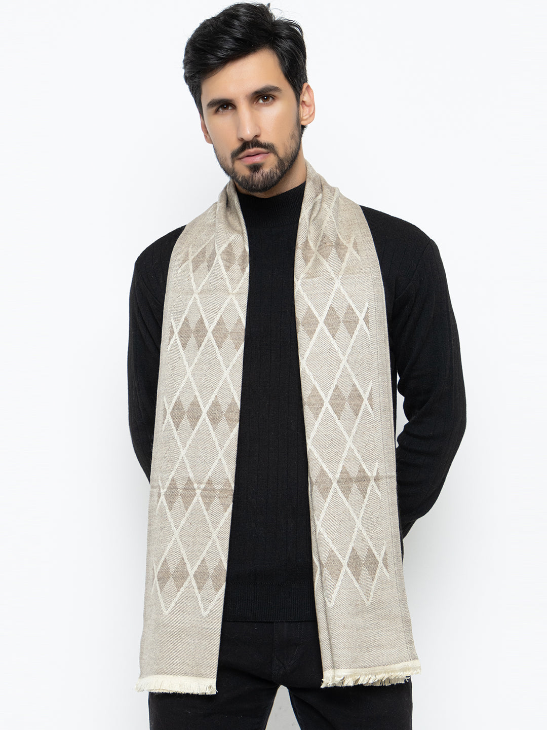 Woolen Diamond Muffler- Beige | Amoldo