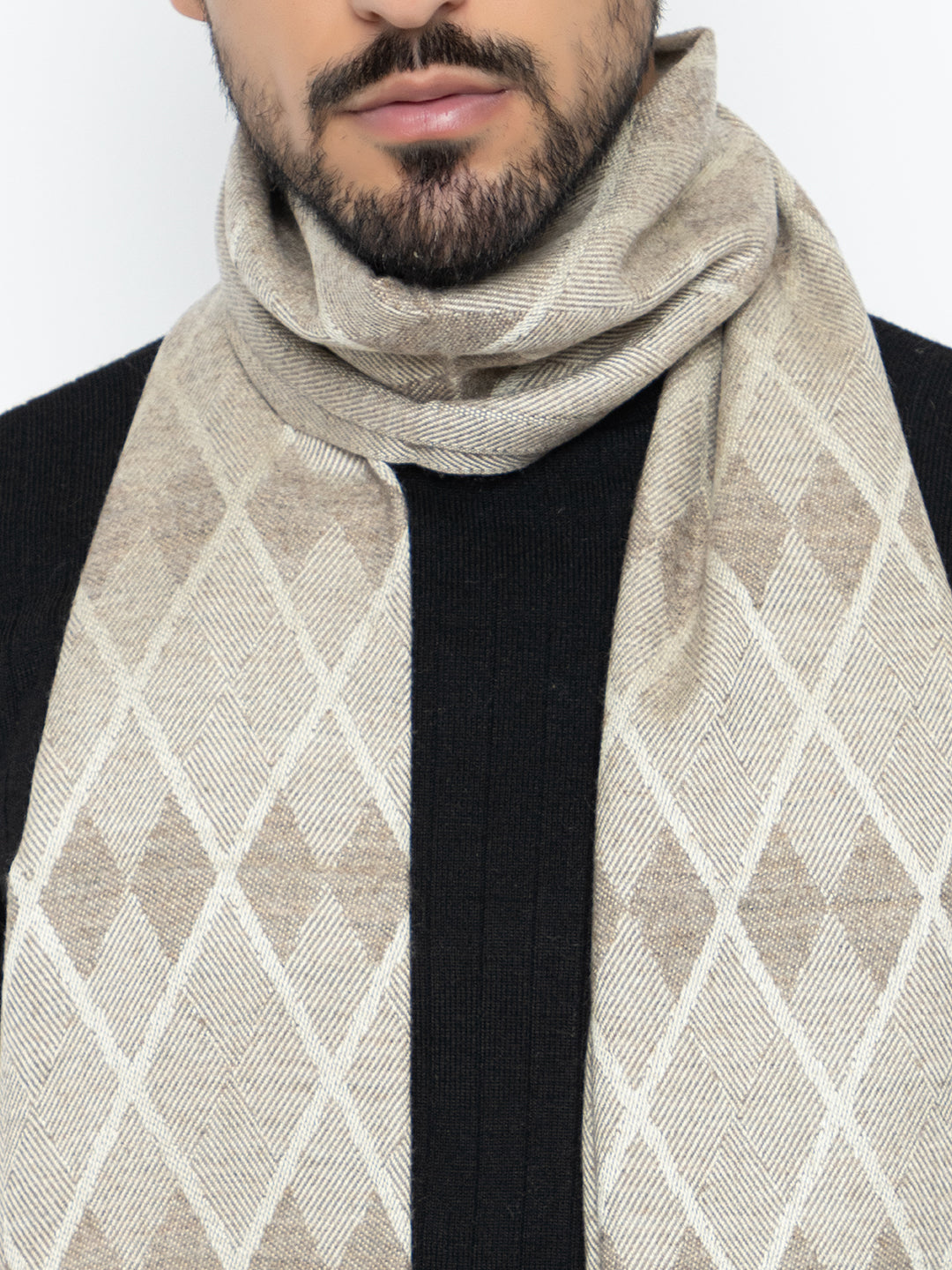 Woolen Diamond Muffler- Beige | Amoldo