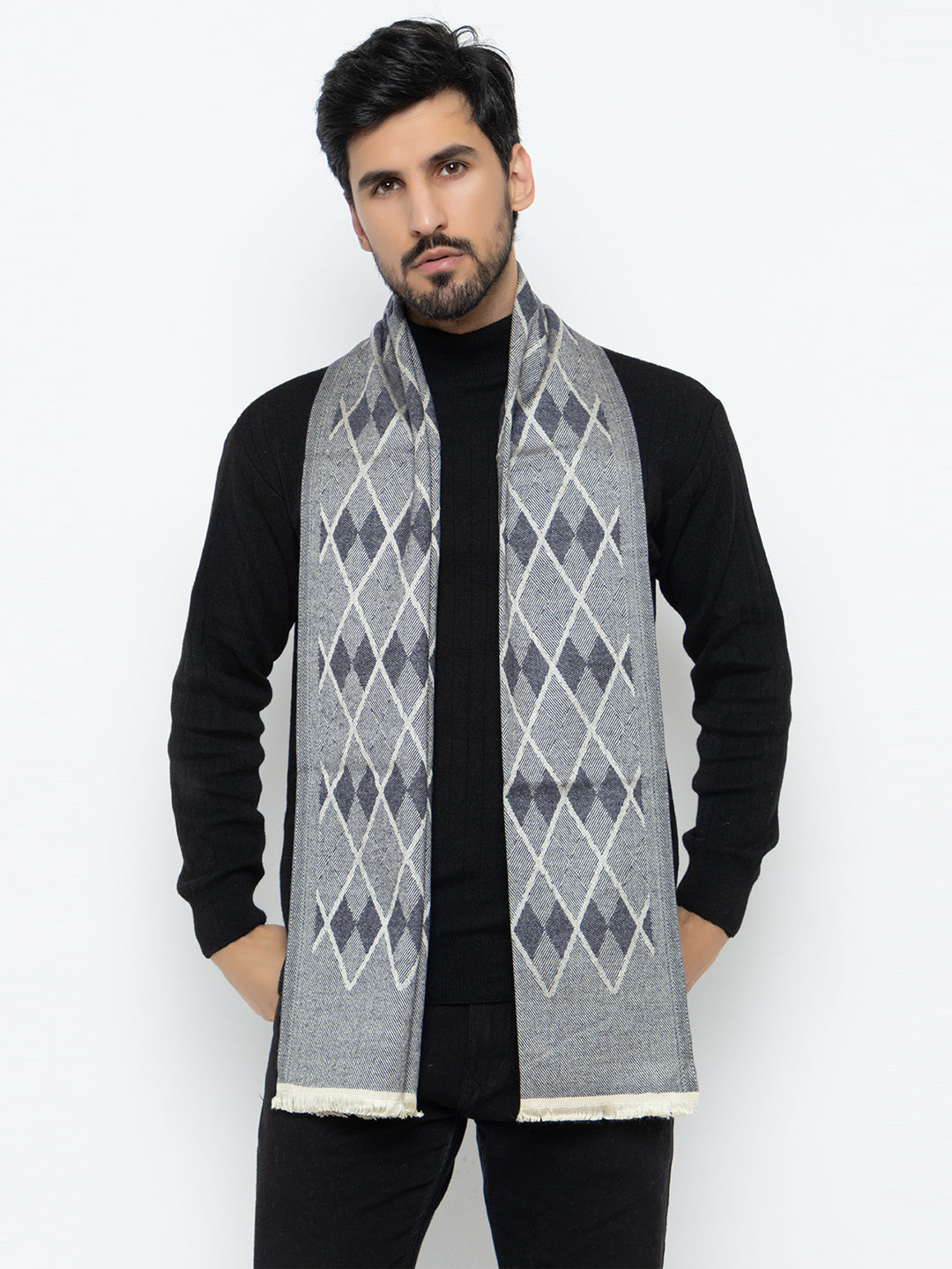 Woolen Diamond Muffler- Navy | Amoldo