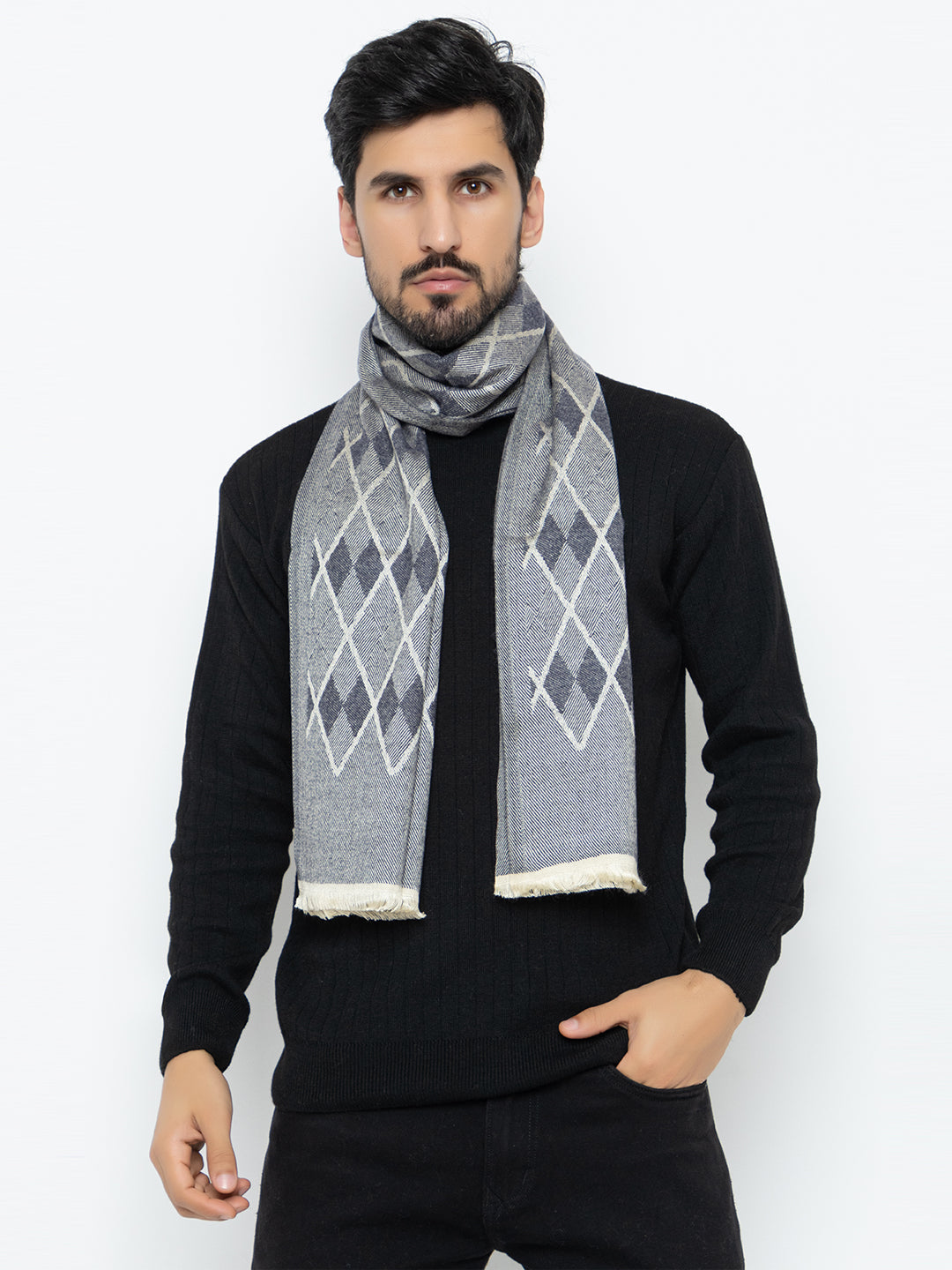 Woolen Diamond Muffler- Navy | Amoldo