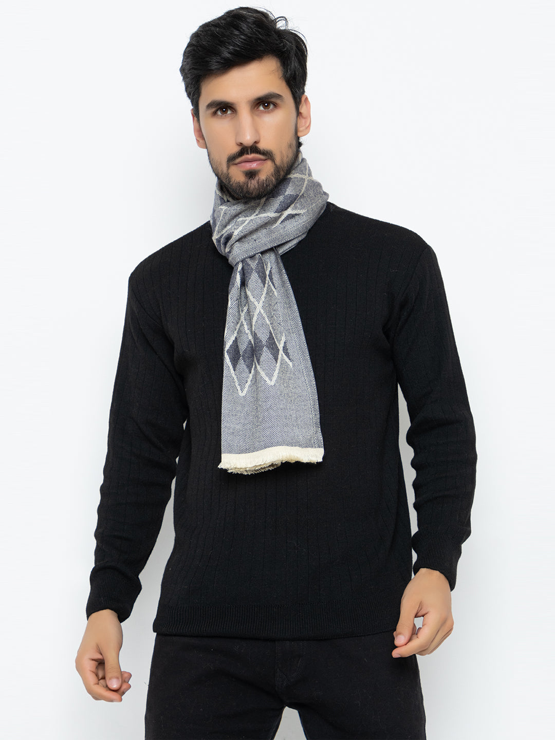 Woolen Diamond Muffler- Navy | Amoldo