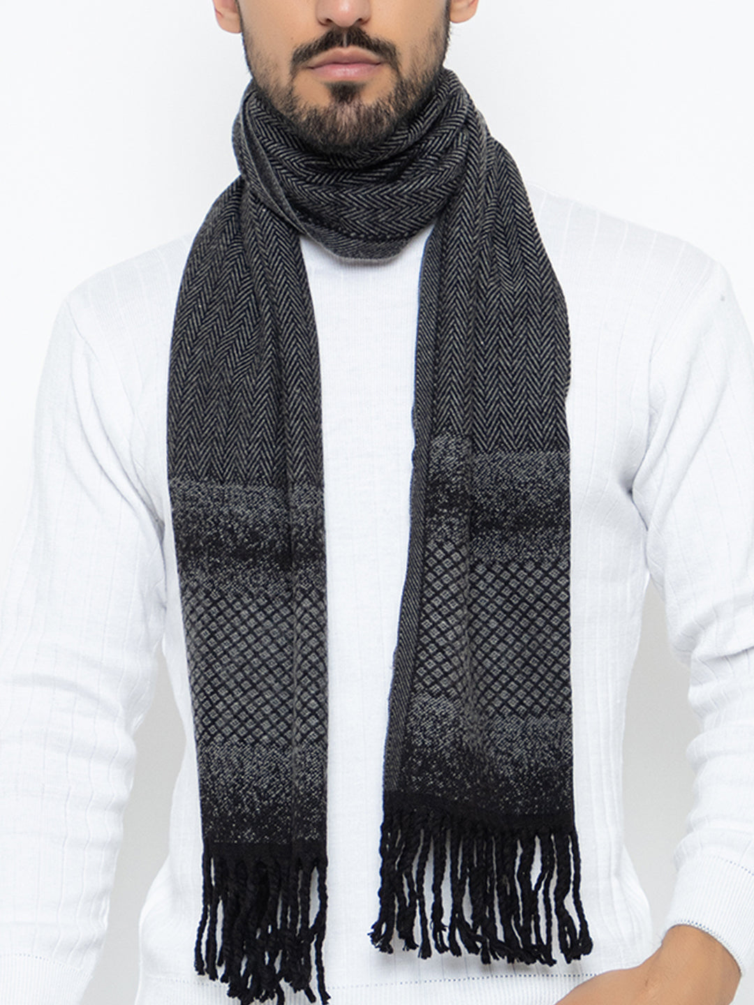 Woolen Sketch Design Muffler- Dark Grey | Amoldo