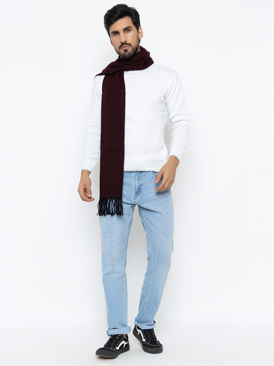 Woolen Rectangle Design Muffler- Maroon | Amoldo