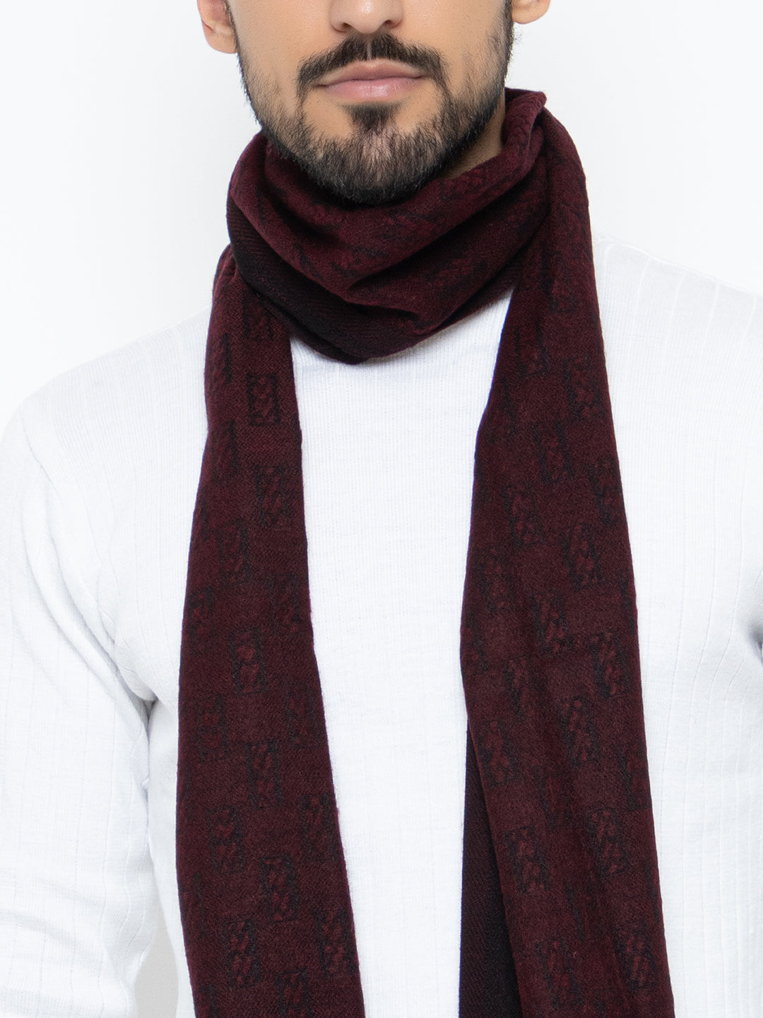 Woolen Rectangle Design Muffler- Maroon | Amoldo