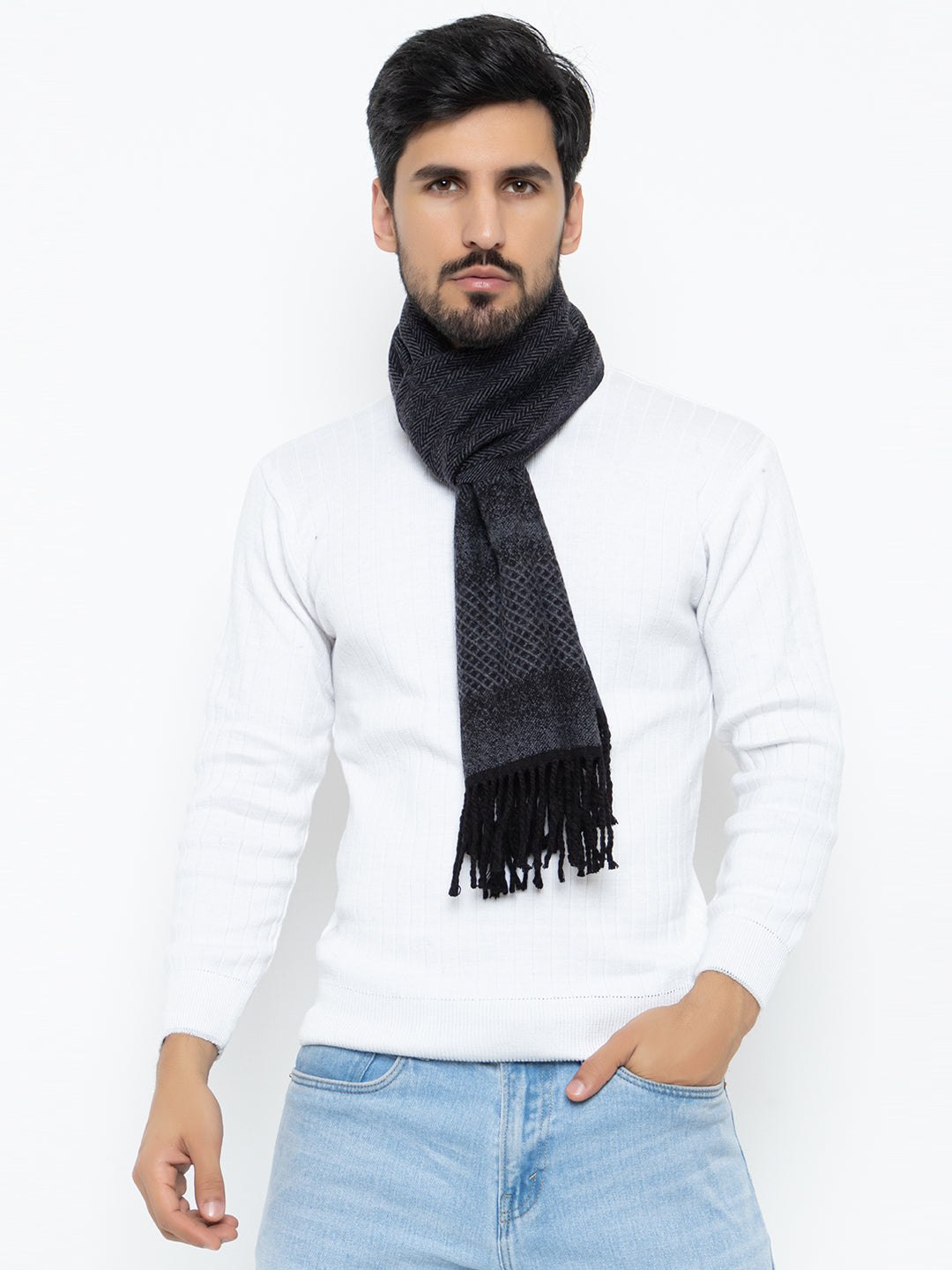 Woolen Sketch Design Muffler- Navy | Amoldo