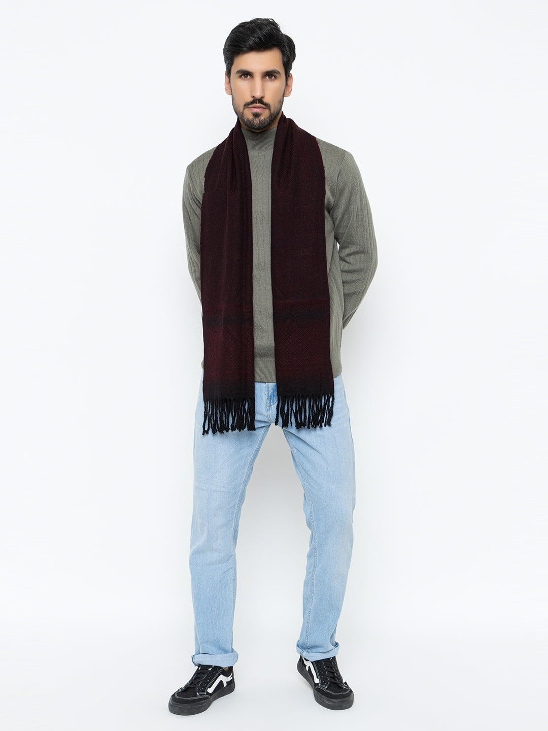 Woolen Sketch Design Muffler- Maroon | Amoldo