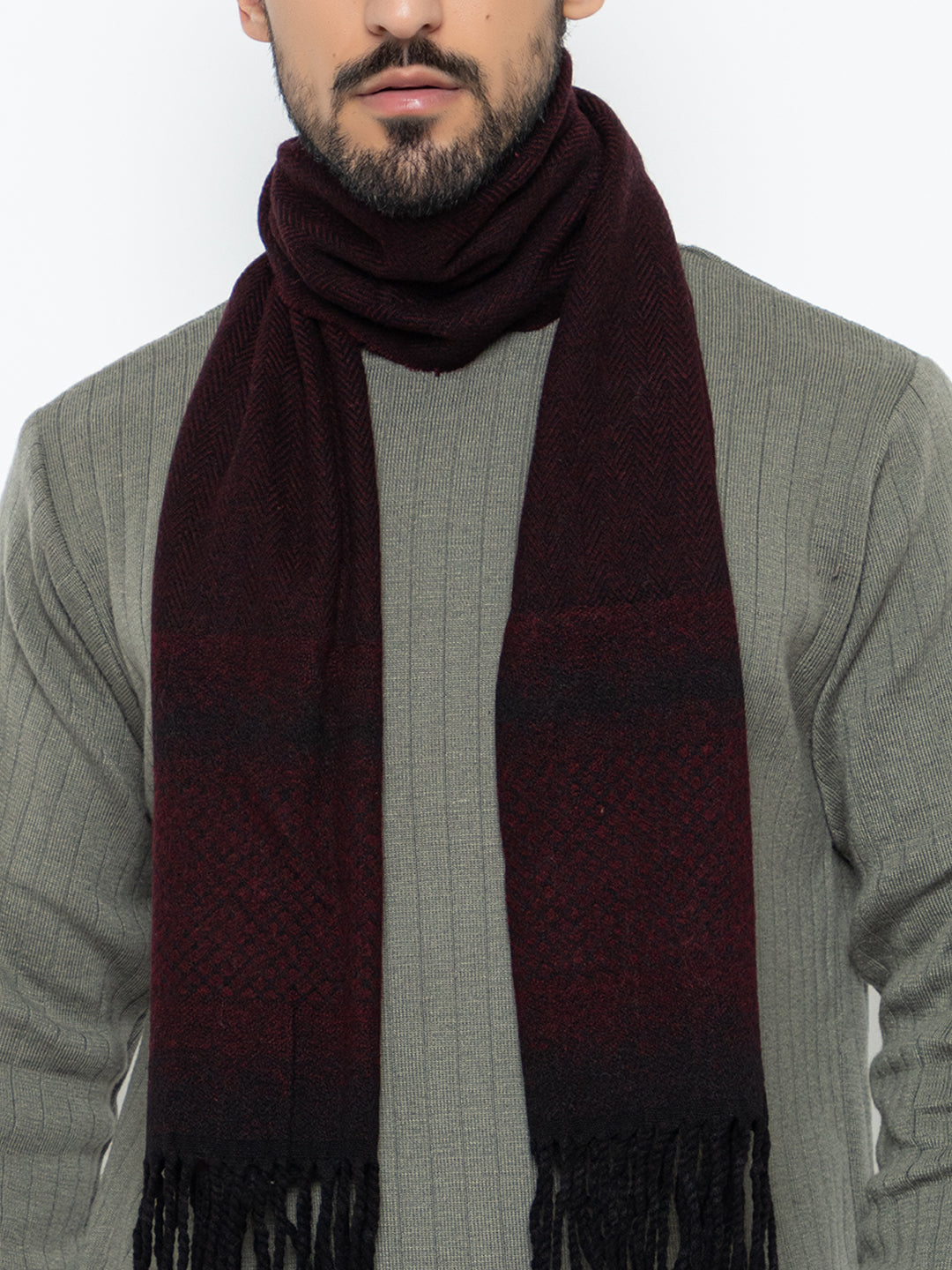 Woolen Sketch Design Muffler- Maroon | Amoldo