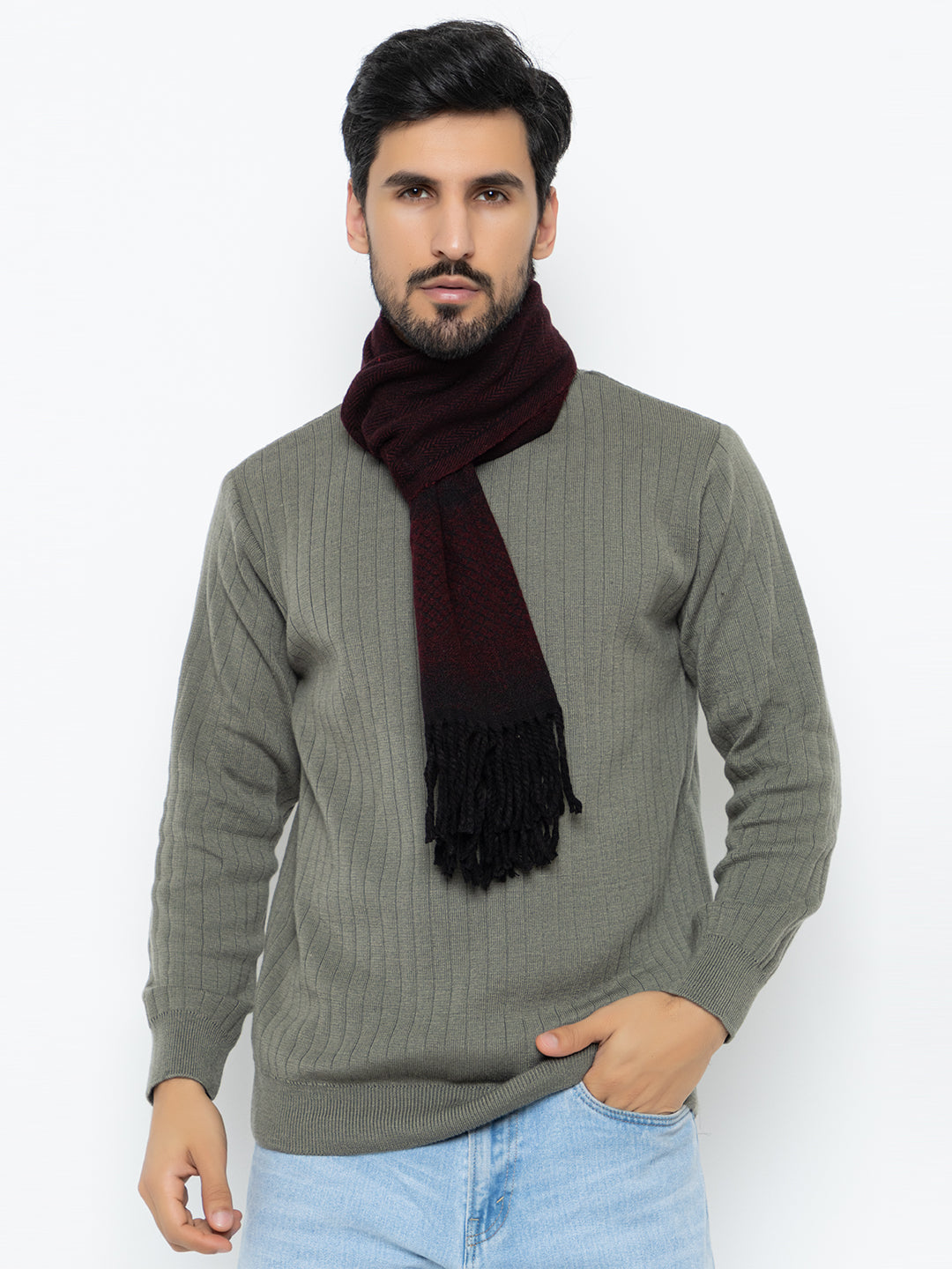 Woolen Sketch Design Muffler- Maroon | Amoldo